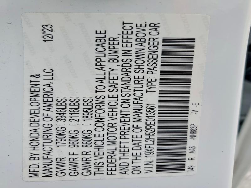 Продажа на аукционе авто 2024 Honda Civic, vin: 19XFL2H52RE013561, номер лота: 46612206