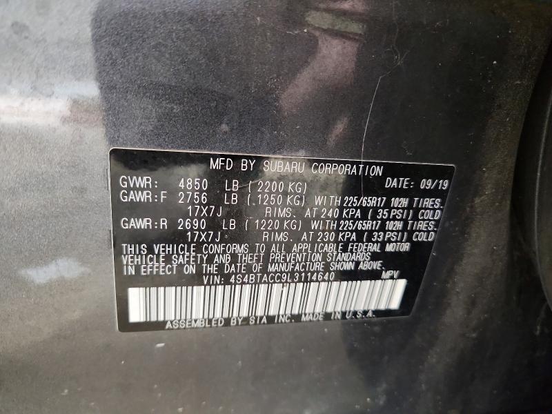 Aukcja sprzedaży 2020 Subaru Outback, vin: 4S4BTACC9L3114640, numer aukcji: 79827685