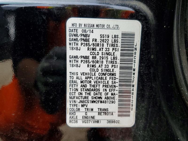 Aukcja sprzedaży 2015 Infiniti Qx70, vin: JN8CS1MW2FM481290, numer aukcji: 46967706