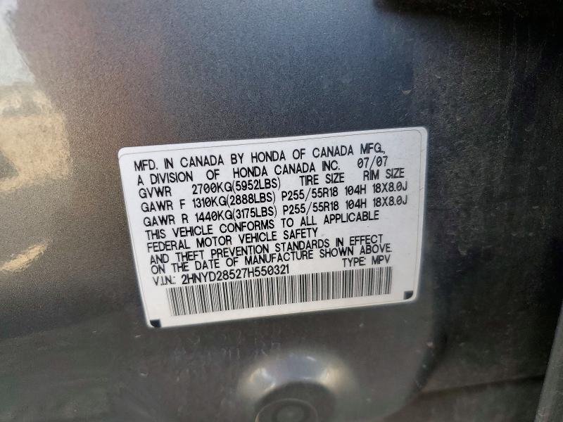 Aukcja sprzedaży 2007 Acura Mdx, vin: 2HNYD28527H550321, numer aukcji: 45562026