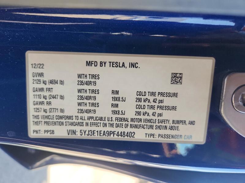 47998806 :رقم المزاد ، 5YJ3E1EA9PF448402 vin ، 2023 Tesla Model 3 مزاد بيع