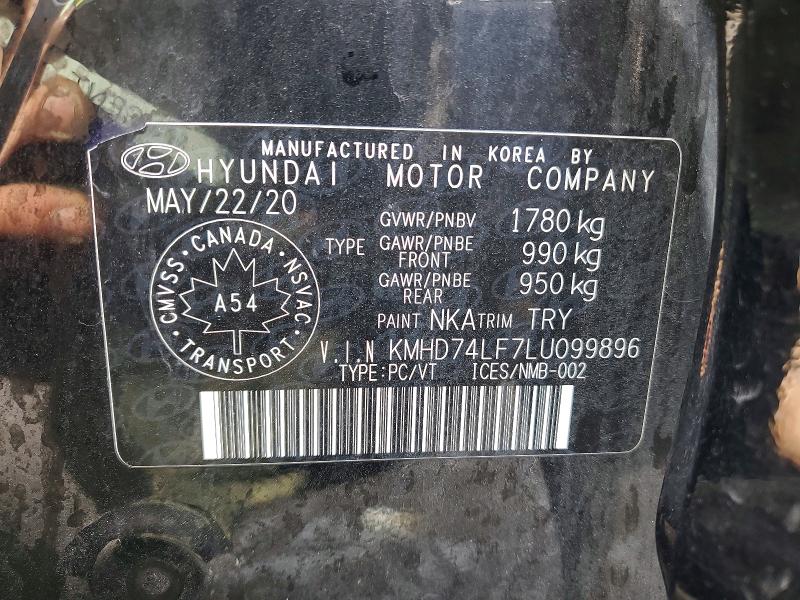 79363245 :رقم المزاد ، KMHD74LF7LU099896 vin ، 2020 Hyundai Elantra مزاد بيع