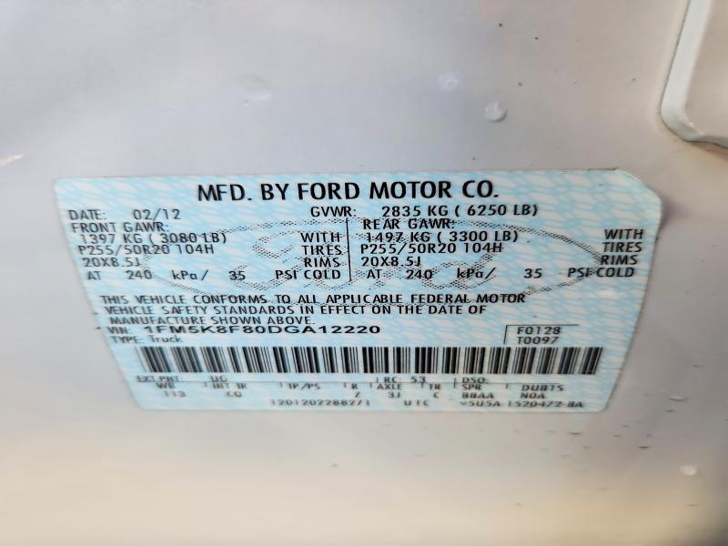 Aukcja sprzedaży 2013 Ford Explorer, vin: 1FM5K8F80DGA12220, numer aukcji: 45735116