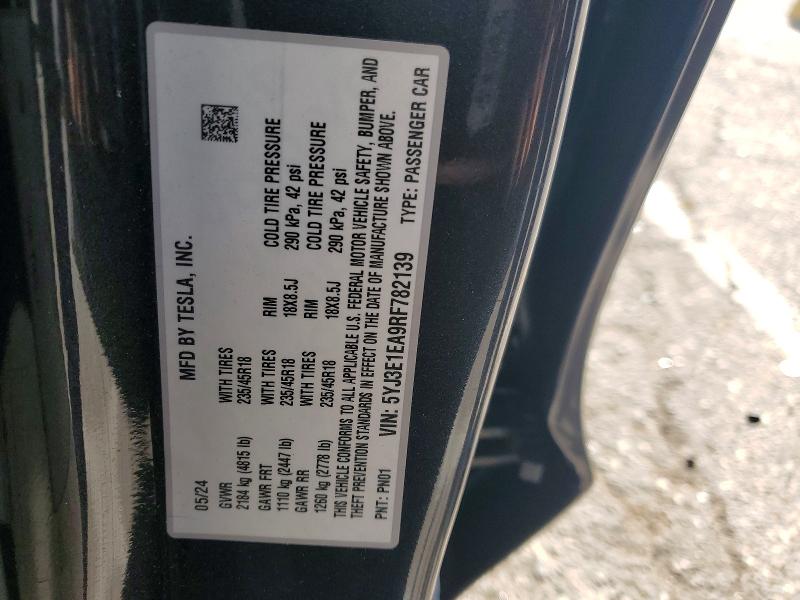Продаж на аукціоні авто 2024 Tesla Model 3, vin: 5YJ3E1EA9RF782139, номер лоту: 47052706