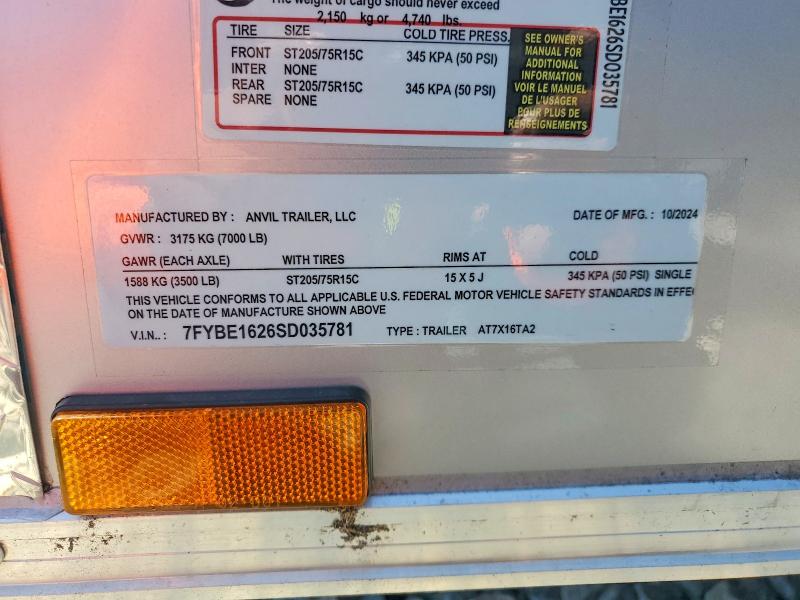 46715066 :رقم المزاد ، 7FYBE1626SD035781 vin ، 2025 Anvil Unknown مزاد بيع