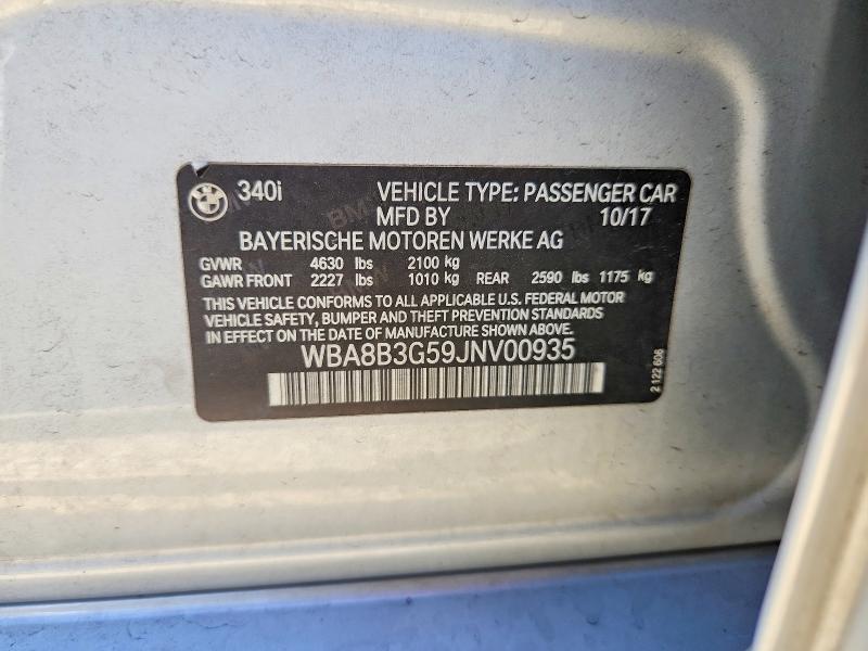 Продаж на аукціоні авто 2018 Bmw 340, vin: WBA8B3G59JNV00935, номер лоту: 46702556