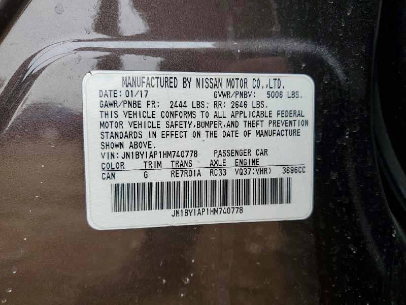 Aukcja sprzedaży 2017 Infiniti Q70, vin: JN1BY1AP1HM740778, numer aukcji: 79643495