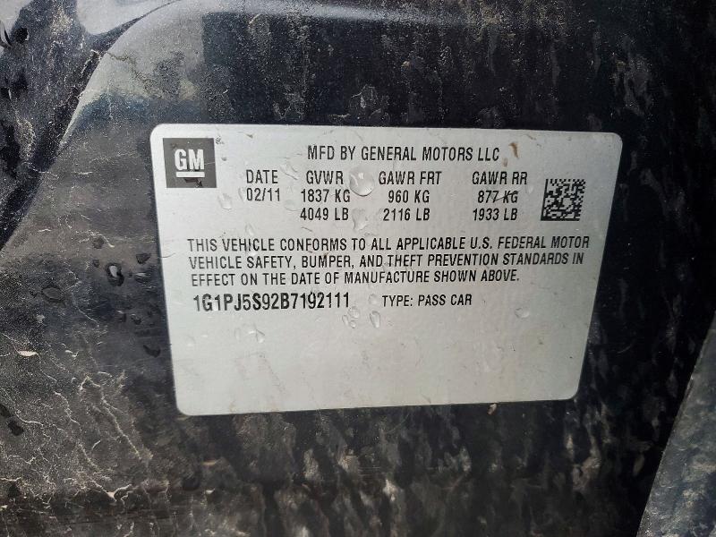 79808945 :رقم المزاد ، 1G1PJ5S92B7192111 vin ، 2011 Chevrolet Cruze مزاد بيع