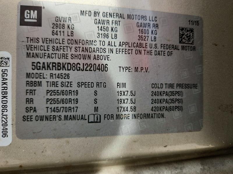 48016656 :رقم المزاد ، 5GAKRBKD8GJ220406 vin ، 2016 Buick Enclave مزاد بيع
