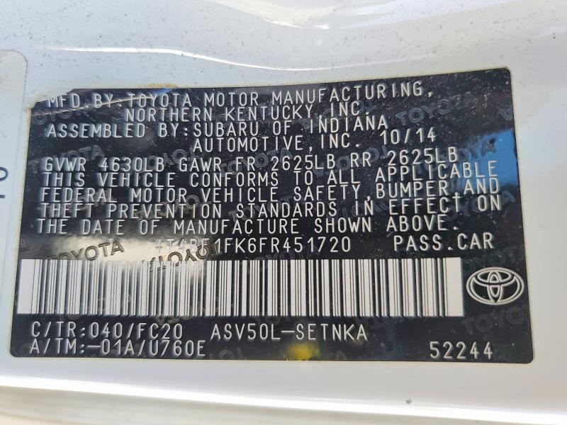 Продажа на аукционе авто 2015 Toyota Camry, vin: 4T4BF1FK6FR451720, номер лота: 46353796