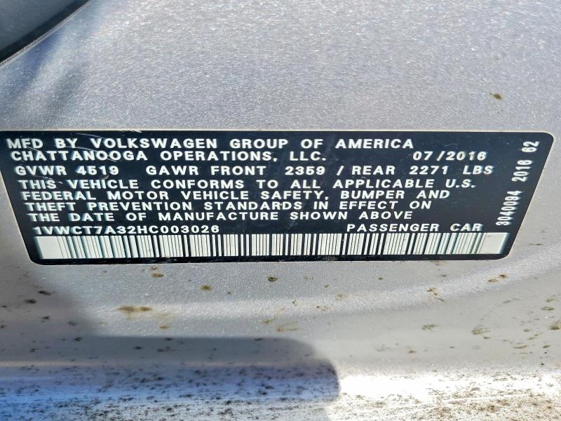 Aukcja sprzedaży 2017 Volkswagen Passat, vin: 1VWCT7A32HC003026, numer aukcji: 46726506