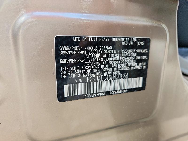Auction sale of the 2016 Subaru Forester, vin: JF2SJADC4GH491654, lot number: 47801486