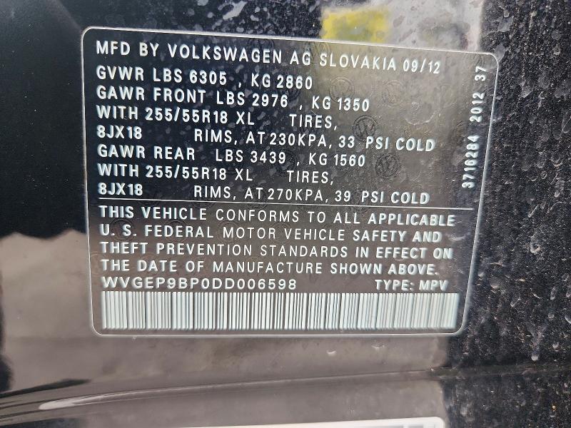 Aukcja sprzedaży 2013 Volkswagen Touareg, vin: WVGEP9BP0DD006598, numer aukcji: 45537036