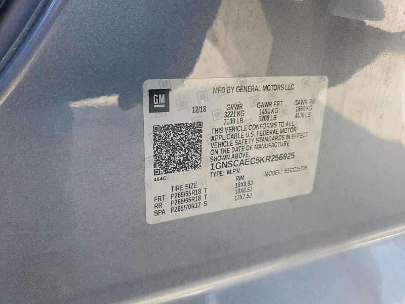 Продаж на аукціоні авто 2019 Chevrolet Tahoe, vin: 1GNSCAEC5KR256925, номер лоту: 79613435