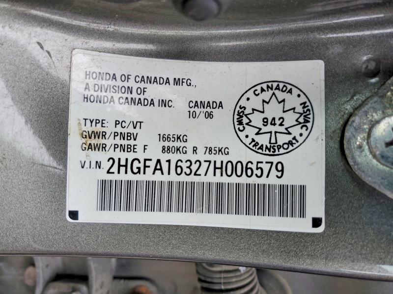 Aukcja sprzedaży 2007 Honda Civic, vin: 2HGFA16327H006579, numer aukcji: 46122366