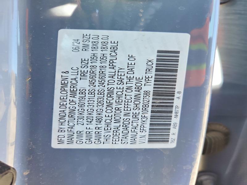 41786726 :رقم المزاد ، 5FPYK3F10RB027588 vin ، 2024 Honda Ridgeline مزاد بيع