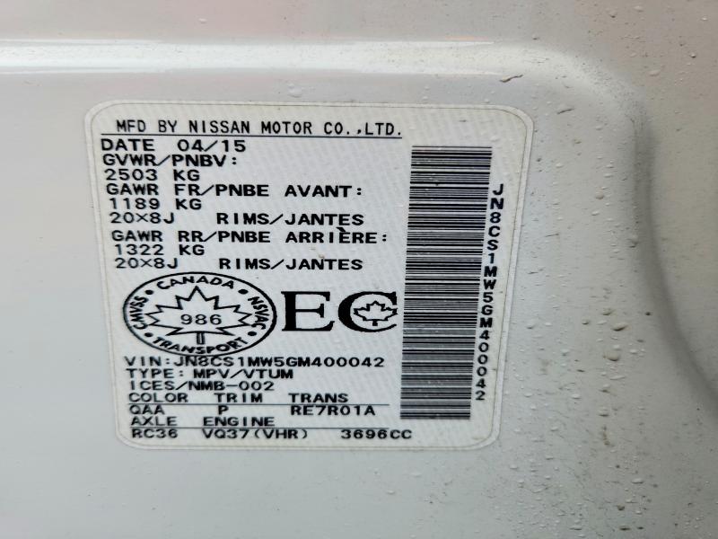 79055085 :رقم المزاد ، JN8CS1MW5GM400042 vin ، 2016 Infiniti Qx70 مزاد بيع