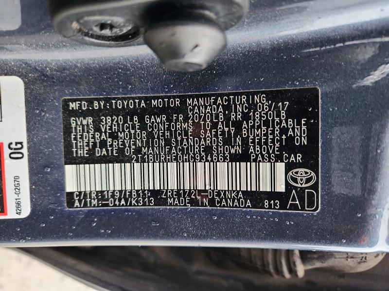 47787916 :رقم المزاد ، 2T1BURHE0HC934663 vin ، 2017 Toyota Corolla مزاد بيع