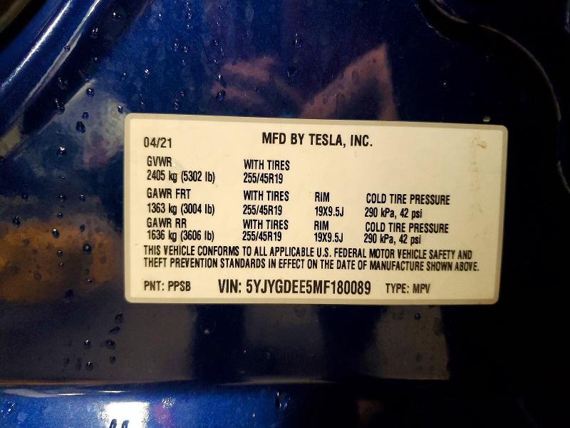 47301616 :رقم المزاد ، 5YJYGDEE5MF180089 vin ، 2021 Tesla Model Y مزاد بيع