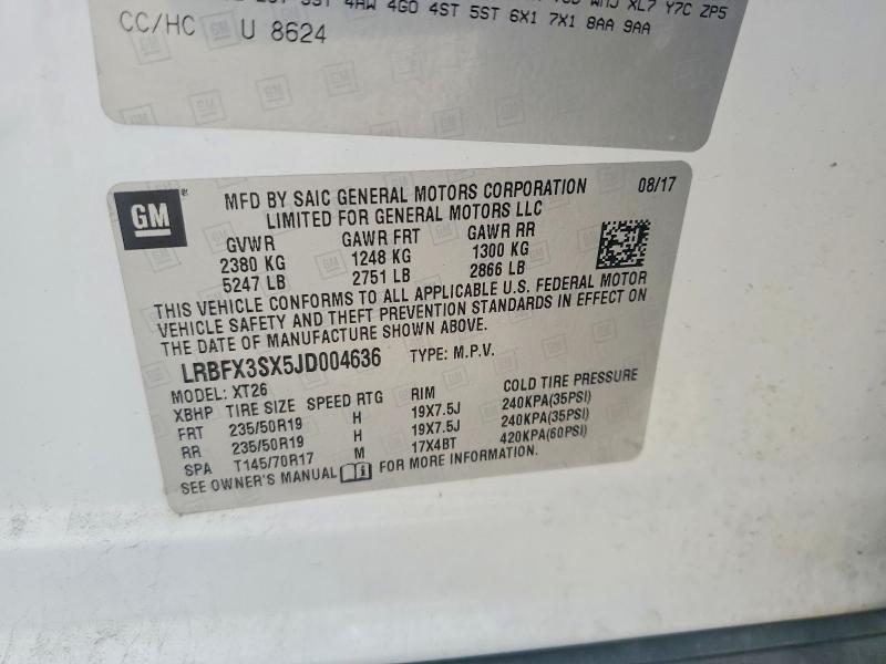 2018 Buick Envision მანქანა იყიდება აუქციონზე, vin: LRBFX3SX5JD004636, აუქციონის ნომერი: 46702506