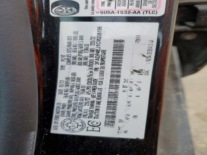 45770586 :رقم المزاد ، 3FADP4EJ1CM206196 vin ، 2012 Ford Fiesta مزاد بيع