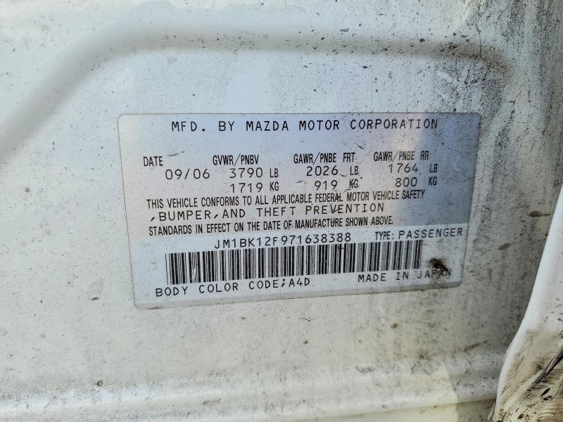 48196856 :رقم المزاد ، JM1BK12F971638388 vin ، 2007 Mazda 3 مزاد بيع