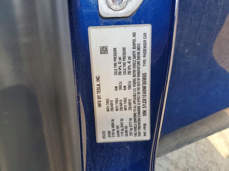 2022 Tesla Model 3 მანქანა იყიდება აუქციონზე, vin: 5YJ3E1EA8NF369865, აუქციონის ნომერი: 47457496
