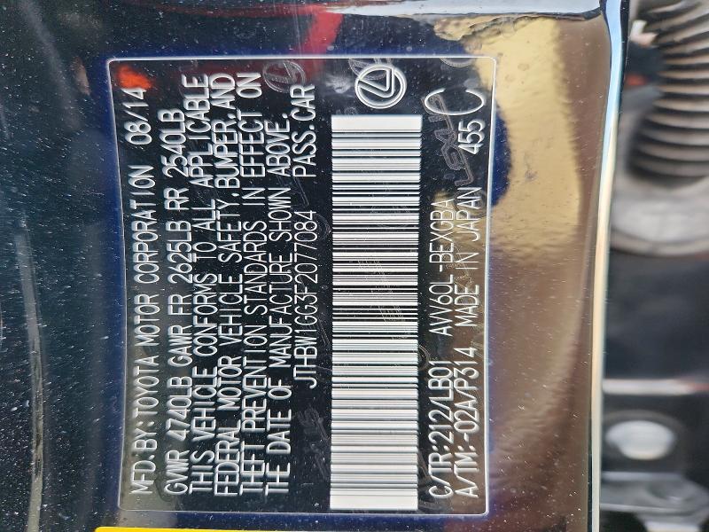 46509096 :رقم المزاد ، JTHBW1GG3F2077084 vin ، 2015 Lexus Es 300h مزاد بيع