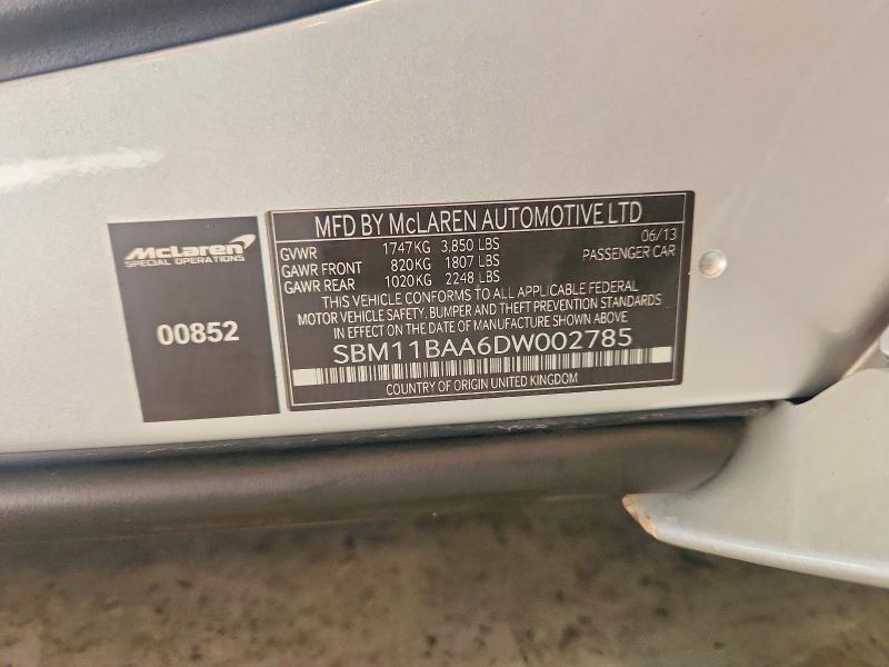 2013 Mclaren Automotive Mp4-12c მანქანა იყიდება აუქციონზე, vin: SBM11BAA6DW002785, აუქციონის ნომერი: 96896515