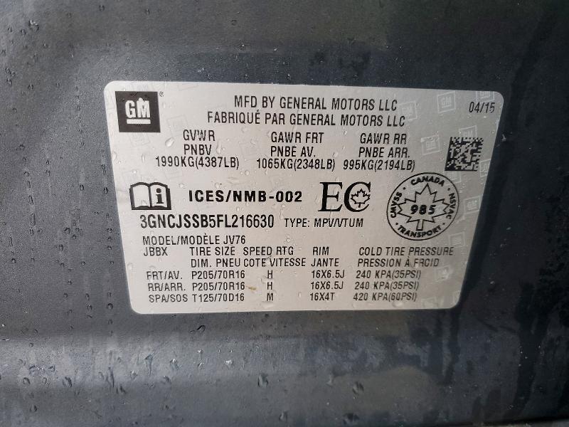 46645446 :رقم المزاد ، 3GNCJSSB5FL216630 vin ، 2015 Chevrolet Trax مزاد بيع