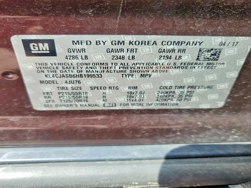 46172736 :رقم المزاد ، KL4CJASB6HB199533 vin ، 2017 Buick Encore مزاد بيع