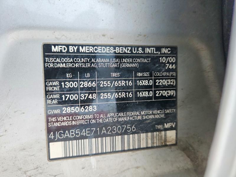Продажа на аукционе авто 2001 Mercedes-benz Ml, vin: 4JGAB54E71A230756, номер лота: 46091176