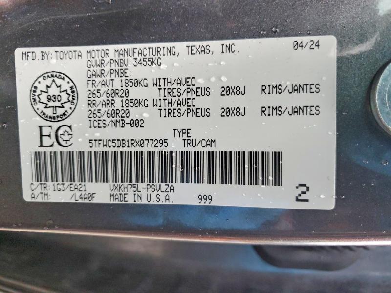 Aukcja sprzedaży 2024 Toyota Tundra, vin: 5TFWC5DB1RX077295, numer aukcji: 41806546