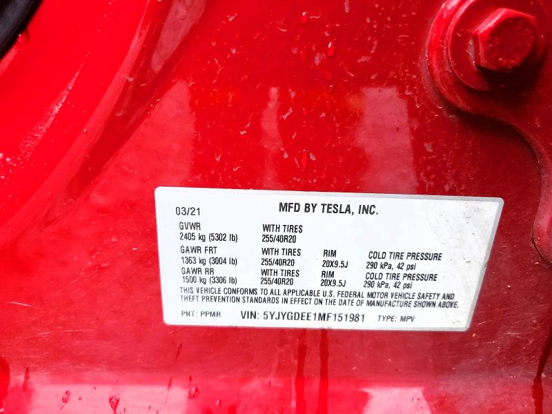 Продаж на аукціоні авто 2021 Tesla Model Y, vin: 5YJYGDEE1MF151981, номер лоту: 47197806
