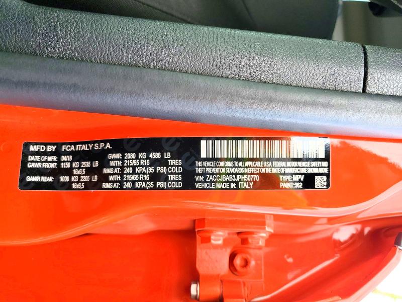 Aukcja sprzedaży 2018 Jeep Renegade, vin: ZACCJBAB3JPH50770, numer aukcji: 45800976