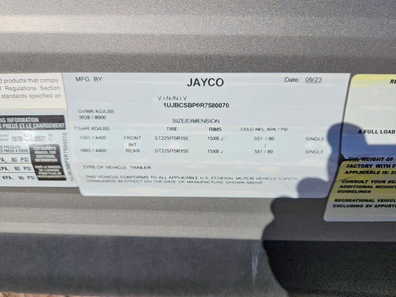 Продажа на аукционе авто 2024 Jayco Jay Flight 265thw, vin: 1UJBCSBP0R7580070, номер лота: 79604395
