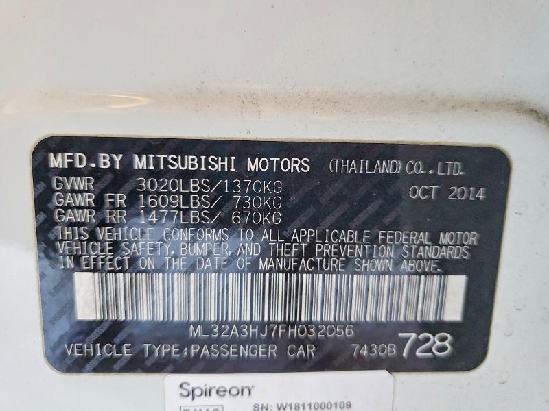 Aukcja sprzedaży 2015 Mitsubishi Mirage, vin: ML32A3HJ7FH032056, numer aukcji: 46305856