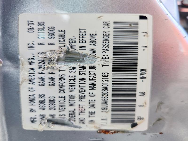 41582536 :رقم المزاد ، 19UUA66208A012165 vin ، 2008 Acura Tl مزاد بيع