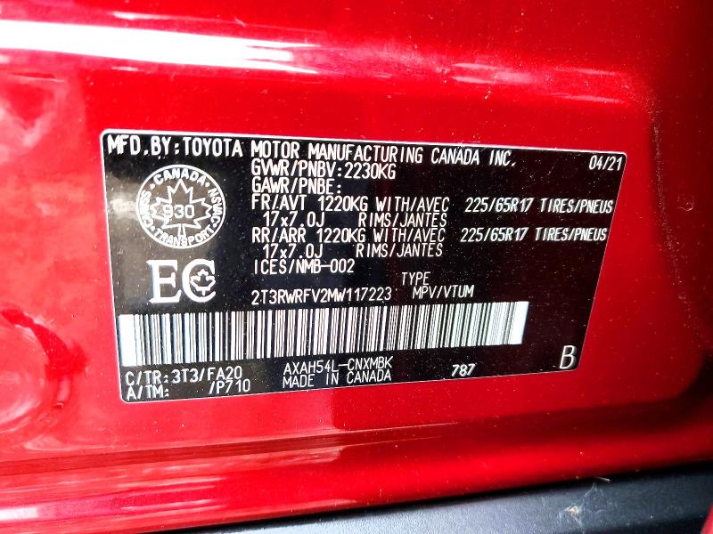 2021 Toyota Rav4 Hybrid მანქანა იყიდება აუქციონზე, vin: 2T3RWRFV2MW117223, აუქციონის ნომერი: 46181106