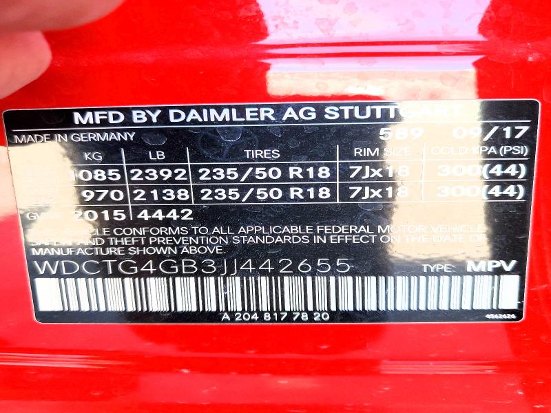 Aukcja sprzedaży 2018 Mercedes-benz Gla, vin: WDCTG4GB3JJ442655, numer aukcji: 46110616
