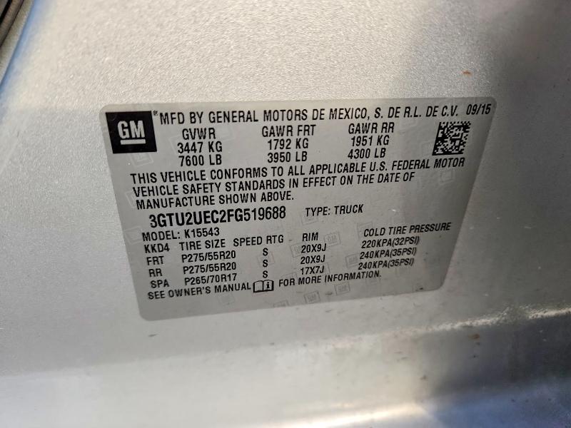 2015 Gmc Sierra მანქანა იყიდება აუქციონზე, vin: 3GTU2UEC2FG519688, აუქციონის ნომერი: 46529766