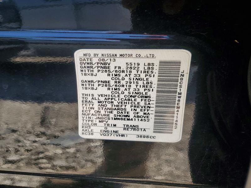 41759986 :رقم المزاد ، JN8CS1MW6EM411452 vin ، 2014 Infiniti Qx70 مزاد بيع