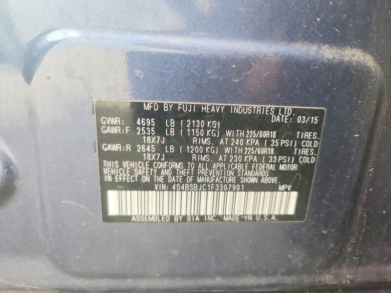 47627066 :رقم المزاد ، 4S4BSBJC1F3307901 vin ، 2015 Subaru Outback مزاد بيع