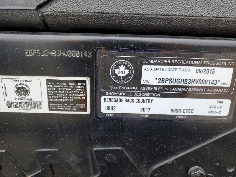 45968776 :رقم المزاد ، 2BPSUGHB3HV000143 vin ، 2017 Ski Doo Renegade Enduro 800r مزاد بيع