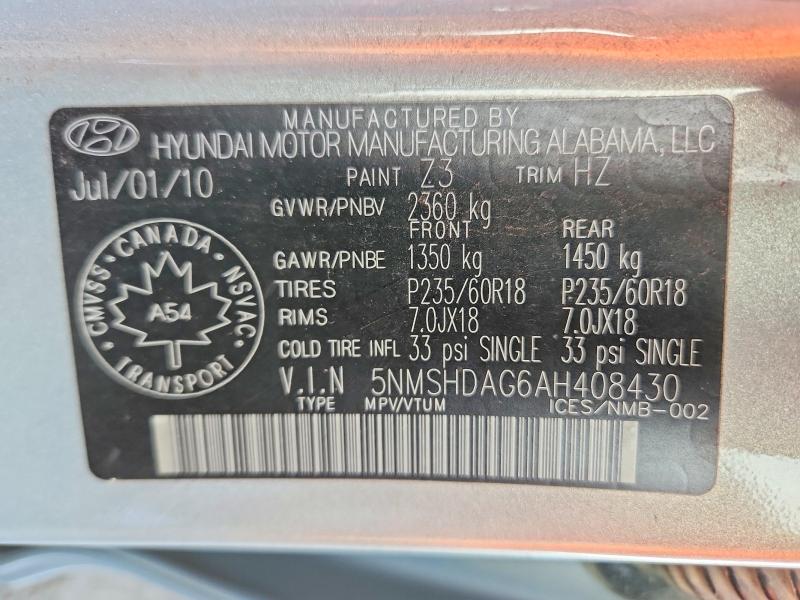 Продаж на аукціоні авто 2010 Hyundai Santa Fe, vin: 5NMSHDAG6AH408430, номер лоту: 79544975