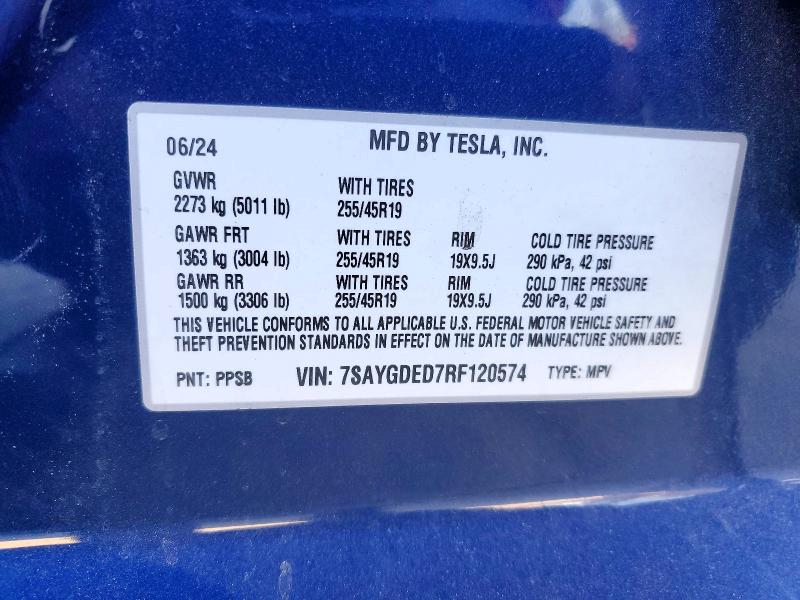 Продаж на аукціоні авто 2024 Tesla Model Y, vin: 7SAYGDED7RF120574, номер лоту: 41734376