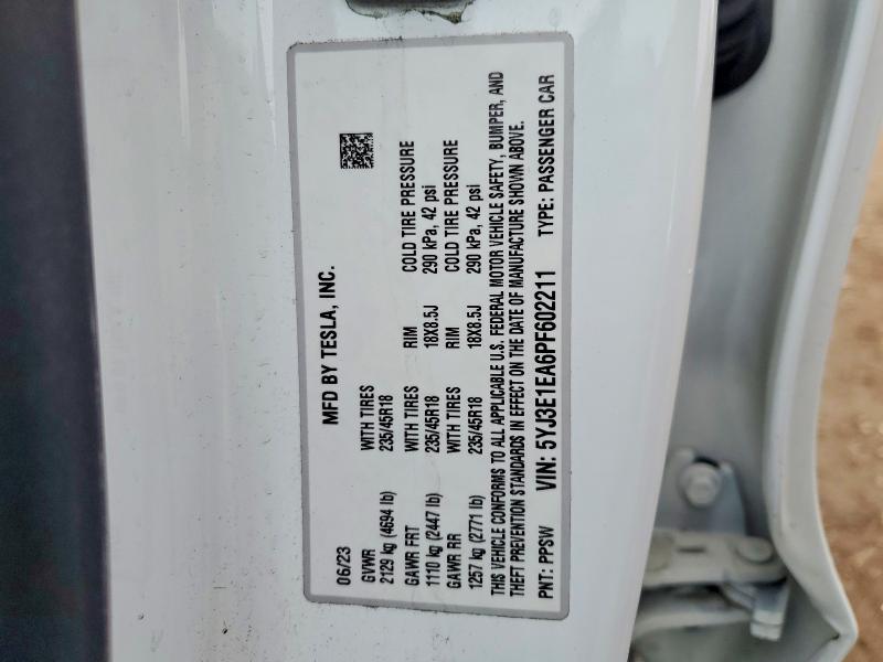 Продажа на аукционе авто 2023 Tesla Model 3, vin: 5YJ3E1EA6PF602211, номер лота: 45582886