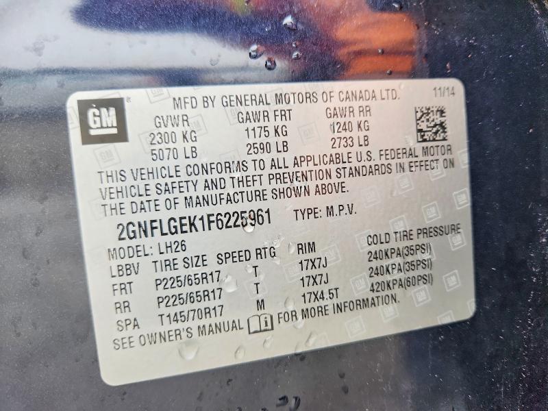 Продаж на аукціоні авто 2015 Chevrolet Equinox, vin: 2GNFLGEK1F6225961, номер лоту: 79062185