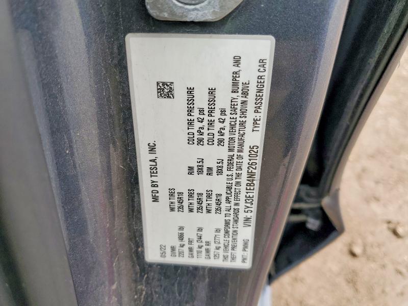 Aukcja sprzedaży 2022 Tesla Model 3, vin: 5YJ3E1EB4NF261025, numer aukcji: 47141376