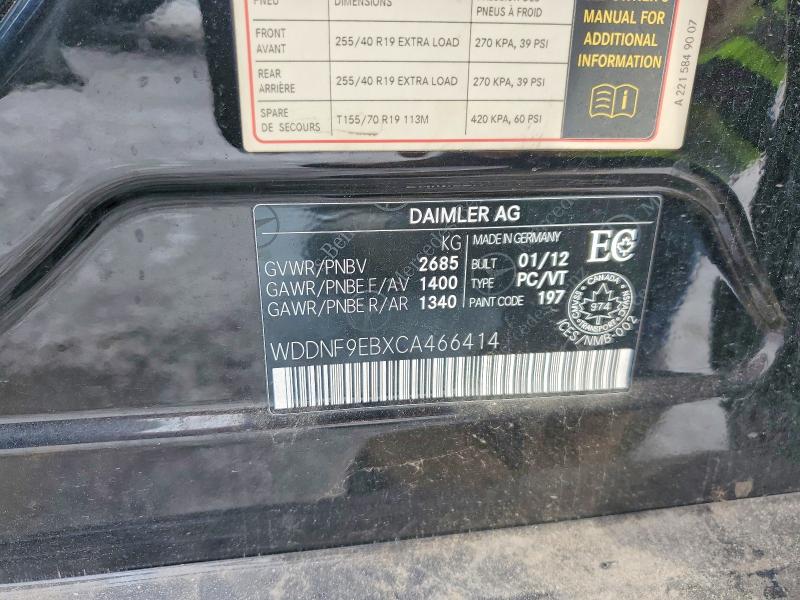 Auction sale of the 2012 Mercedes-benz S, vin: WDDNF9EBXCA466414, lot number: 79235115